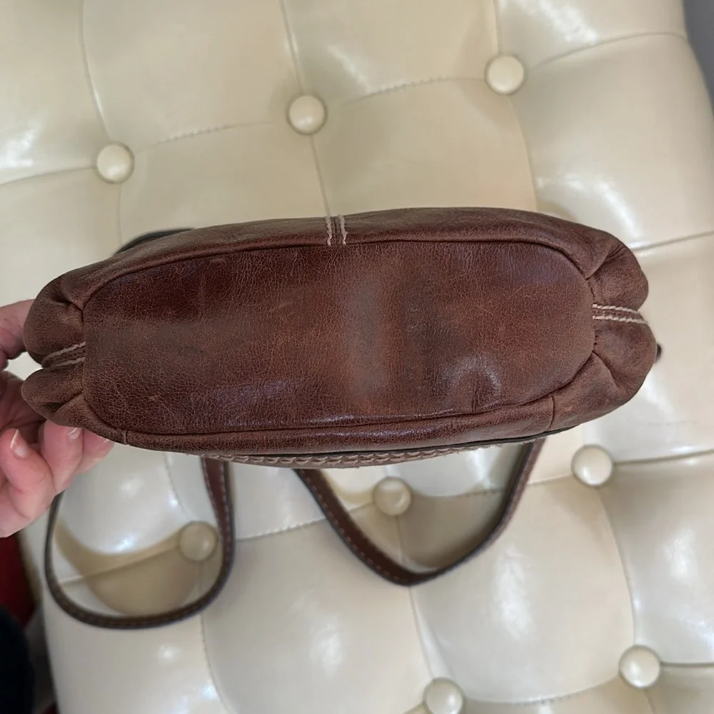 Genuine leather boho shoulder bag, adjustable strap